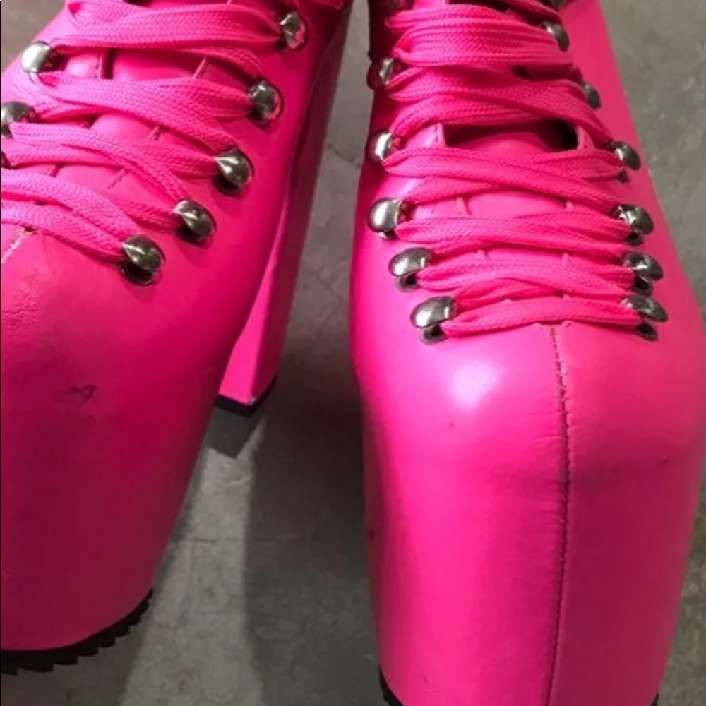 UNIF Hot Pink Platform Lace-Up Ankle Boots - Picture 2 of 4